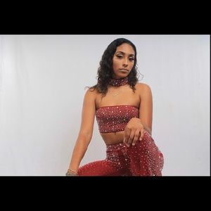 3 piece set w top pants and choker